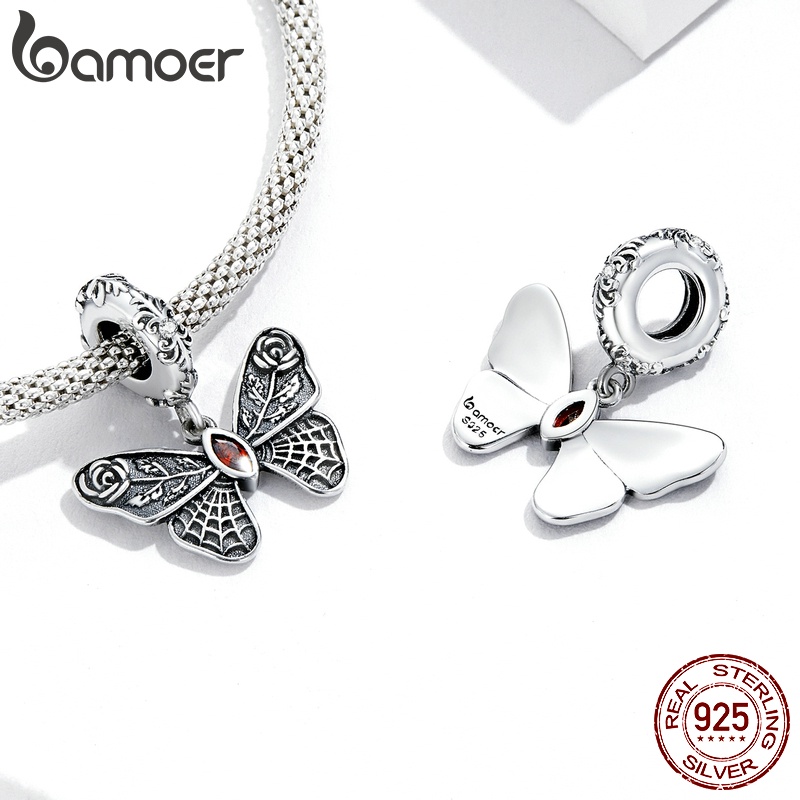 Hạt dây chuyền BAMOER BSC587 bạc 925 hình bướm thời trang xinh xắn
