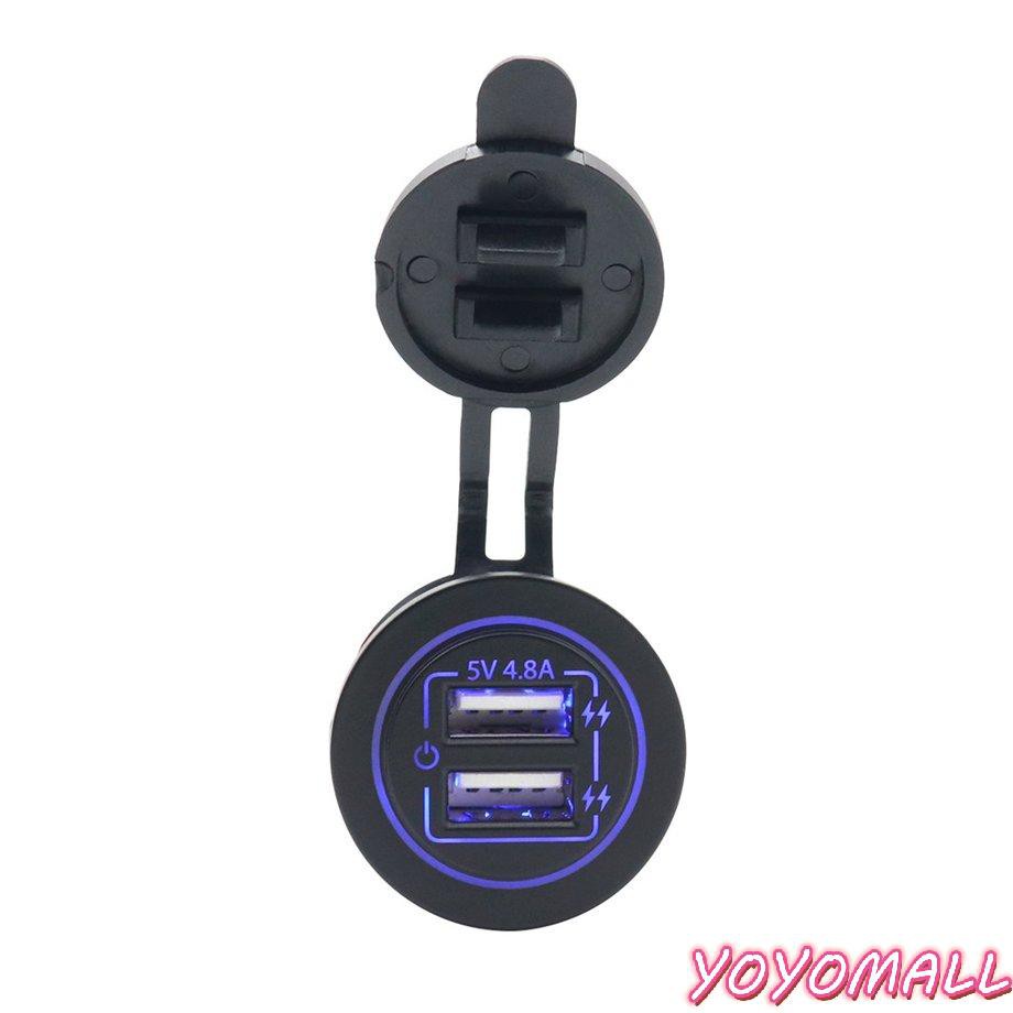 YOYO Dual Port Input USB Car Charger Socket 4.8A 5V Blue Light Touch Button Switch