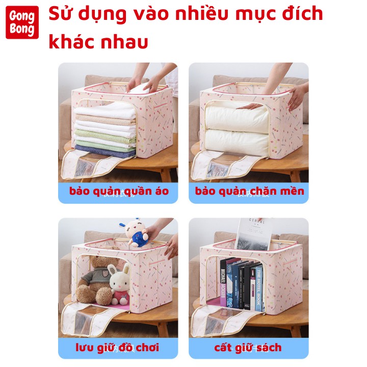 Hộp túi vải đựng quần áo chăn mền đa năng có khung thép chống thấm nước nắp khóa kéo dung tích 72l Gong Bong store