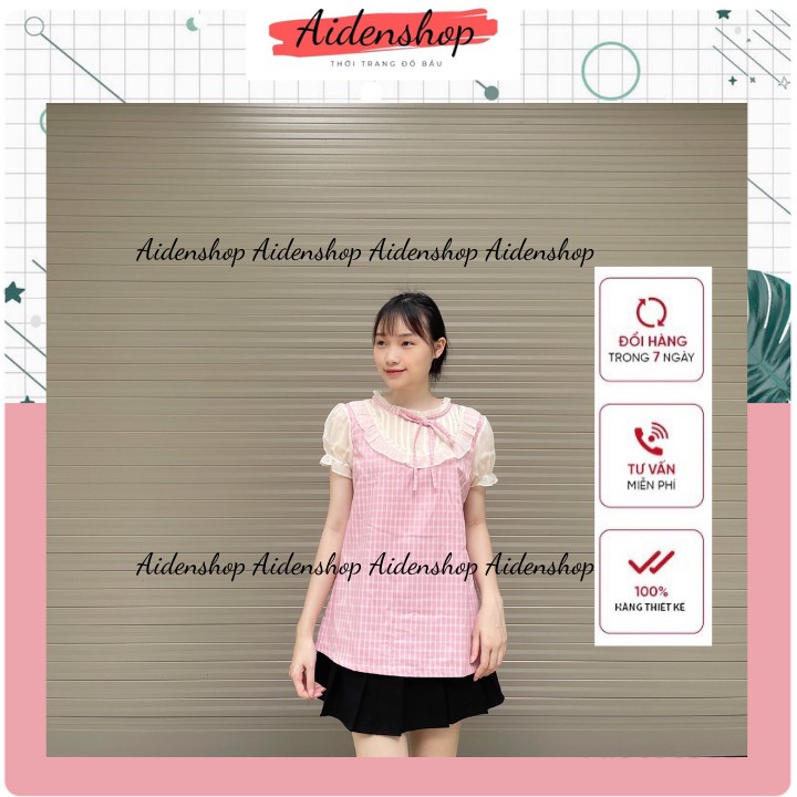 Áo bầu thời trang kẻ sọc bầu teen đi làm dạo phố mùa hè mát cổ tròn