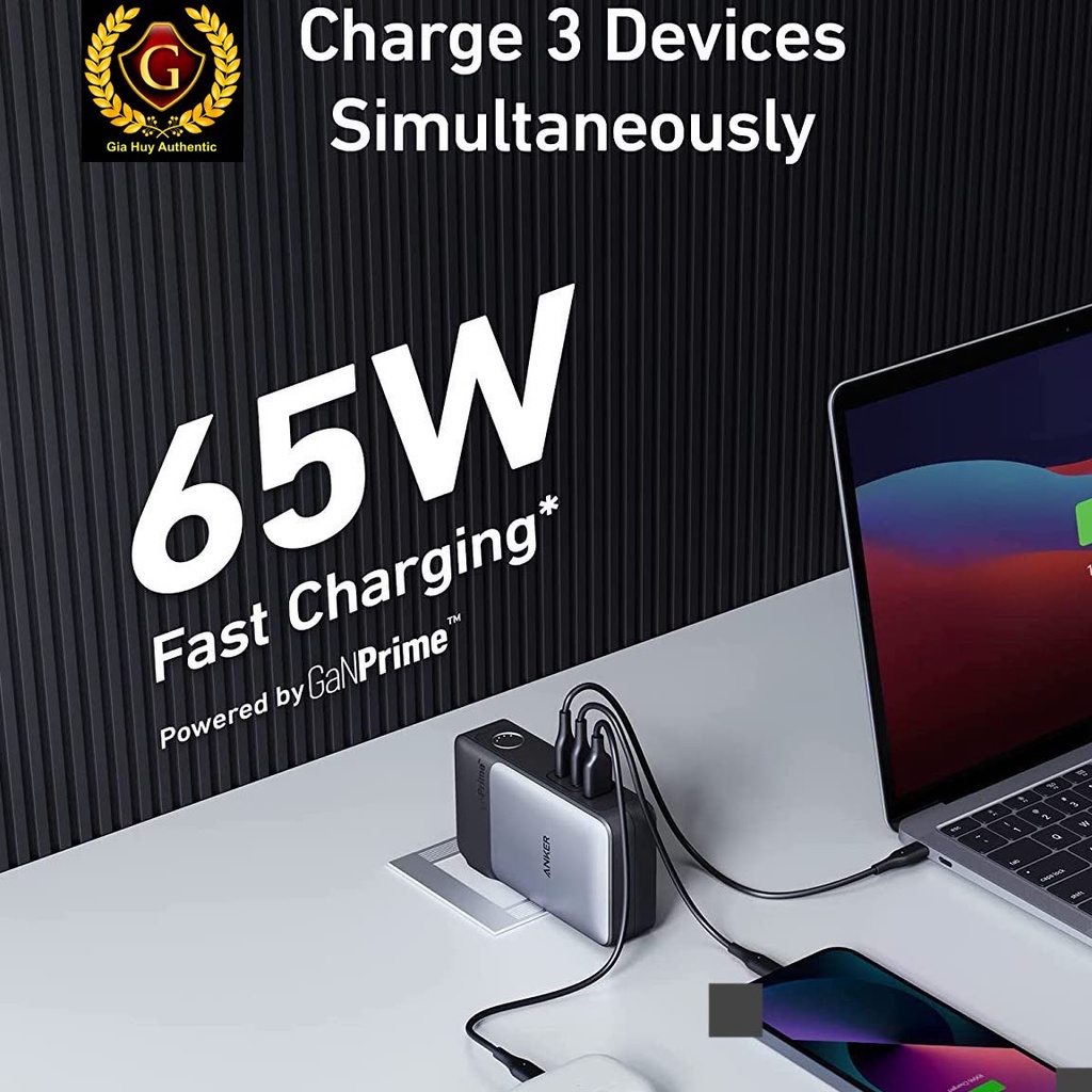 Củ sạc KIÊM Pin sạc dự phòng ANKER 733 2-in-1 GaNPrime PowerCore PD 65W 10000mAh 2C1A - A1651, Hàng chính hãng ủy quyền