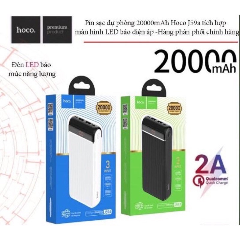 ✔️FREESHIP✔Pin sạc dự phòng Hoco J59A-20.000Mah 2 cổng input, 2 cổng output max 2A-2.0A màn LED SẠC NHANH IPHONE ANDROID