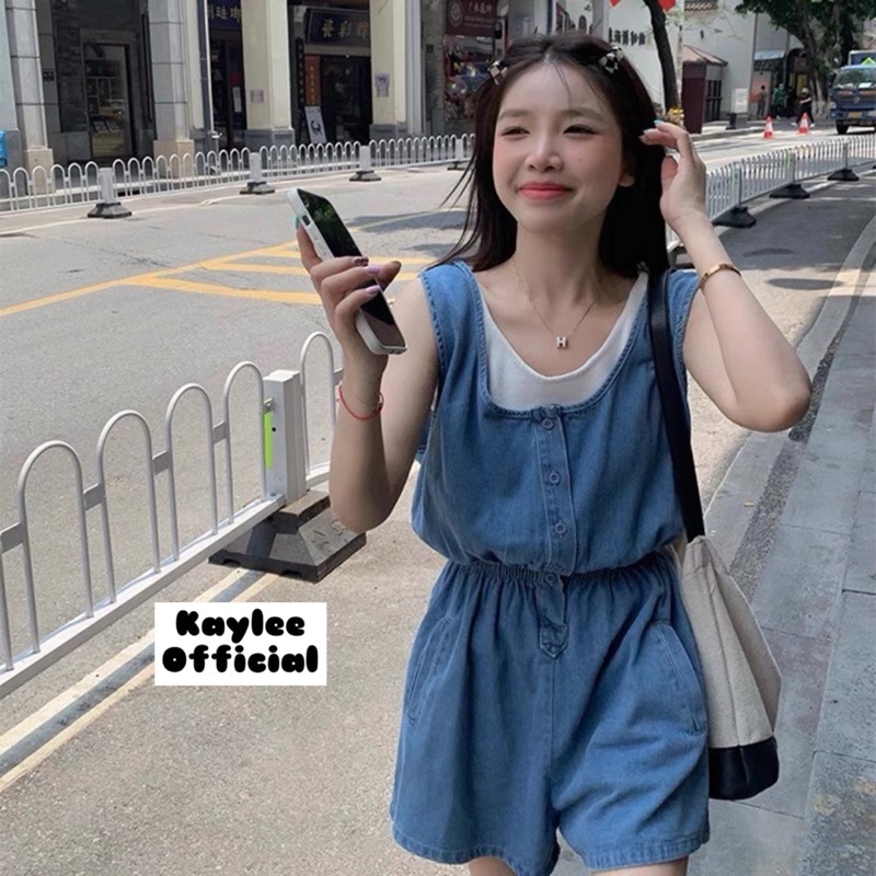 Jumsuit Bò Cài Khuy Chuẩn Hàng TaoBao Chất Đẹp kèm ảnh thật Kaylee
