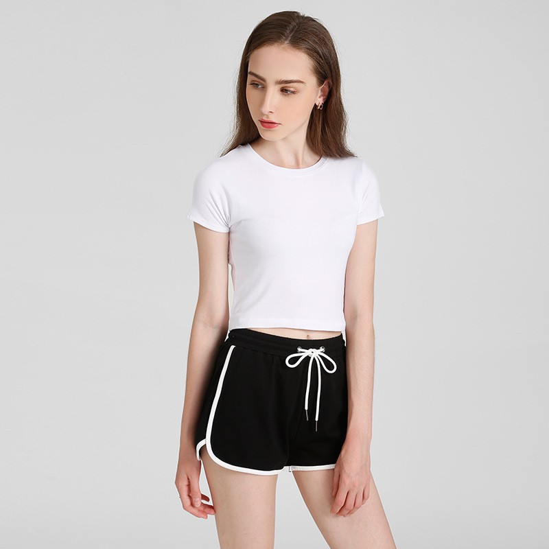Quần short nữ viền kẻ trắng buộc dây thể thao ulzzang chất thun mềm mát - GENZOO