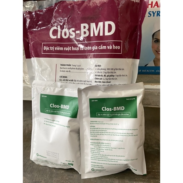 Clos BMD 100g: sưng phù đầu heo con, viêm ruột hoại tử, tiêu chảy gà vịt