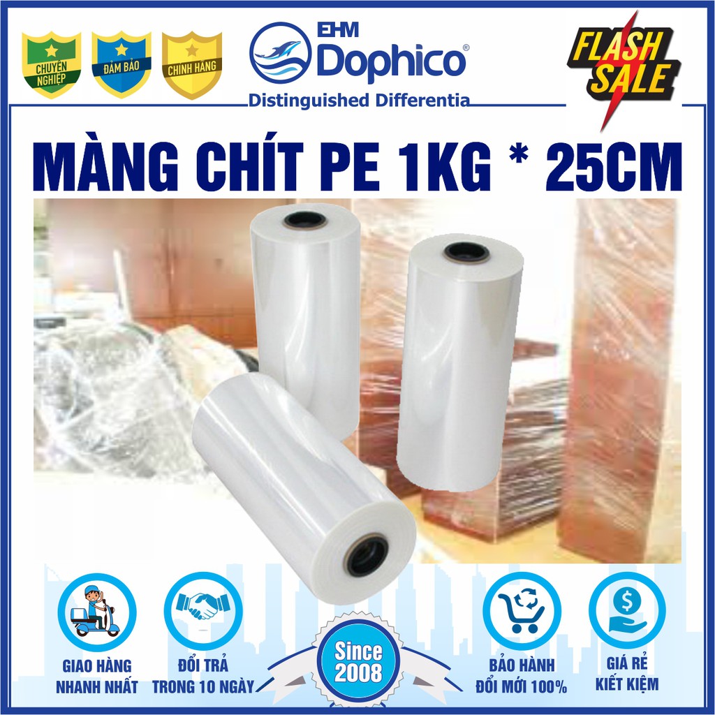 [25cm x 1kg] Màng chít PE – Rộng 25Cm x 1Kg/cuộn – Cuốn bọc hàng hoá – Dính và dai chắc