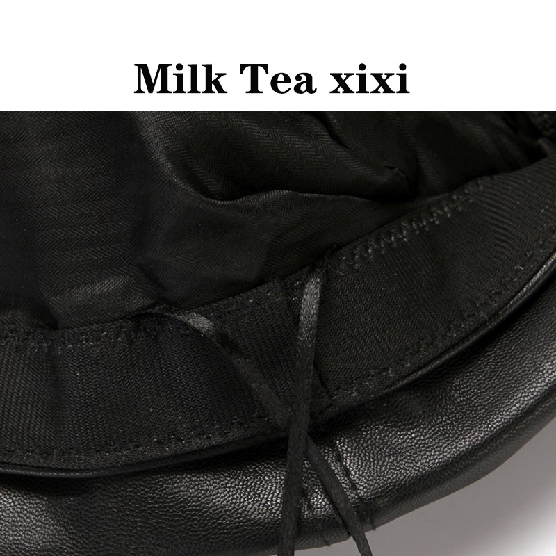 Mũ Beret Da pu Màu Đen Thời Trang Thu Đông Phong Cách Hàn Quốc Dành Cho Nữ