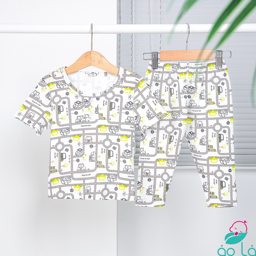 Bộ dài tay bé trai tay ngắn quần dài thun cotton mặc ngủ mùa hè hình khủng long xe Áo Lá Homewear BCT22