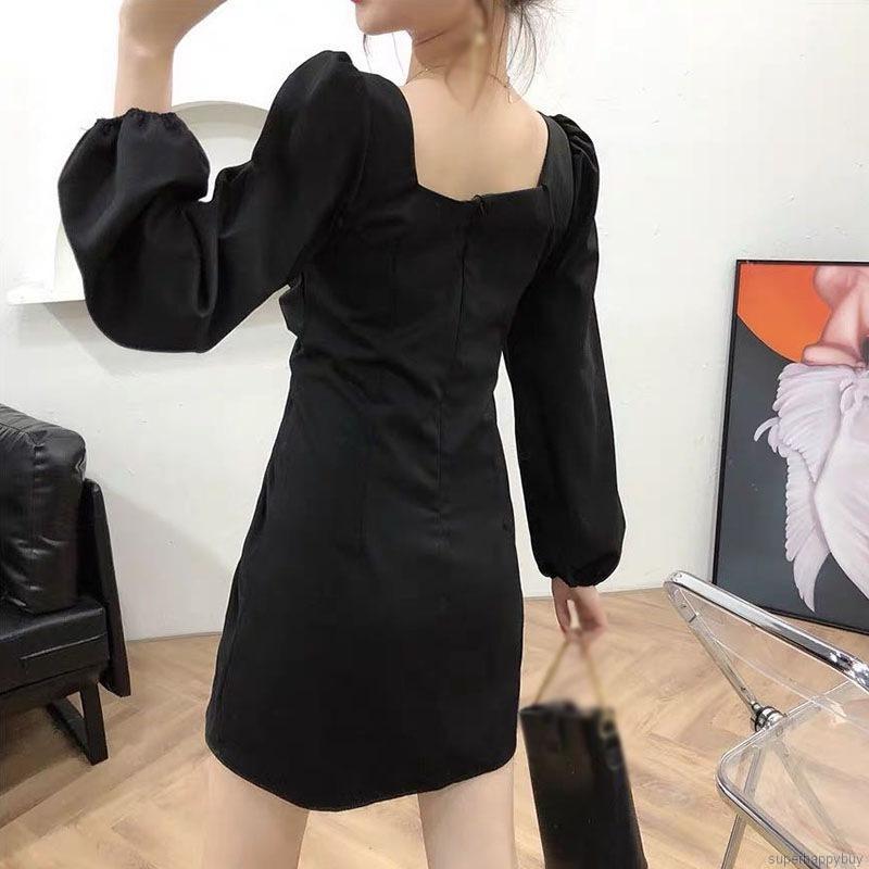 Đầm Dài Tay Cổ Vuông Xinh Xắn Theo Phong Cách Hàn Quốc Cho Nữ