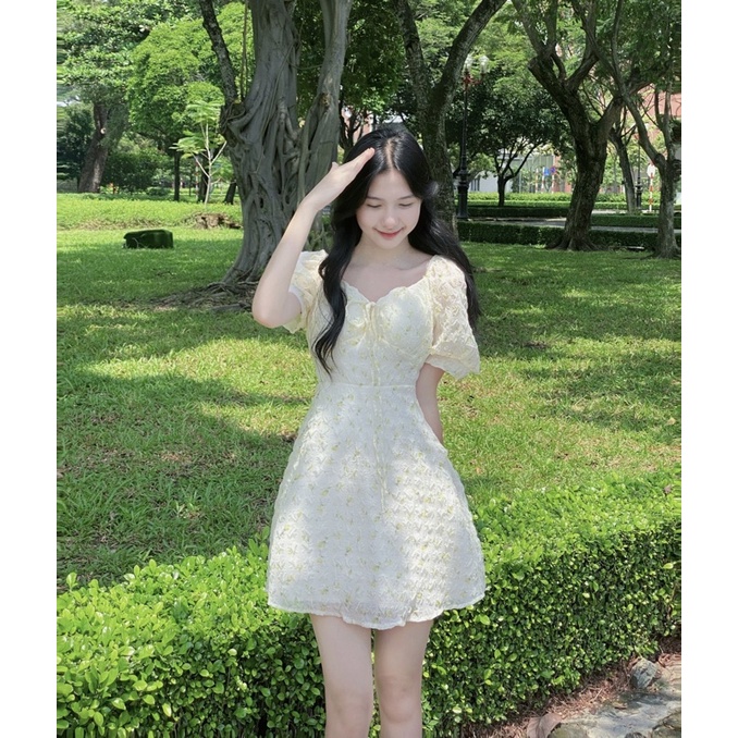 Váy hoa nhí xốp nhún màu pastel *Yoona Dress* tay bồng 2 lớp