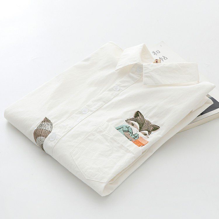 Áo sơ mi nữ tay dài thêu hoa thời trang Hàn Quốc