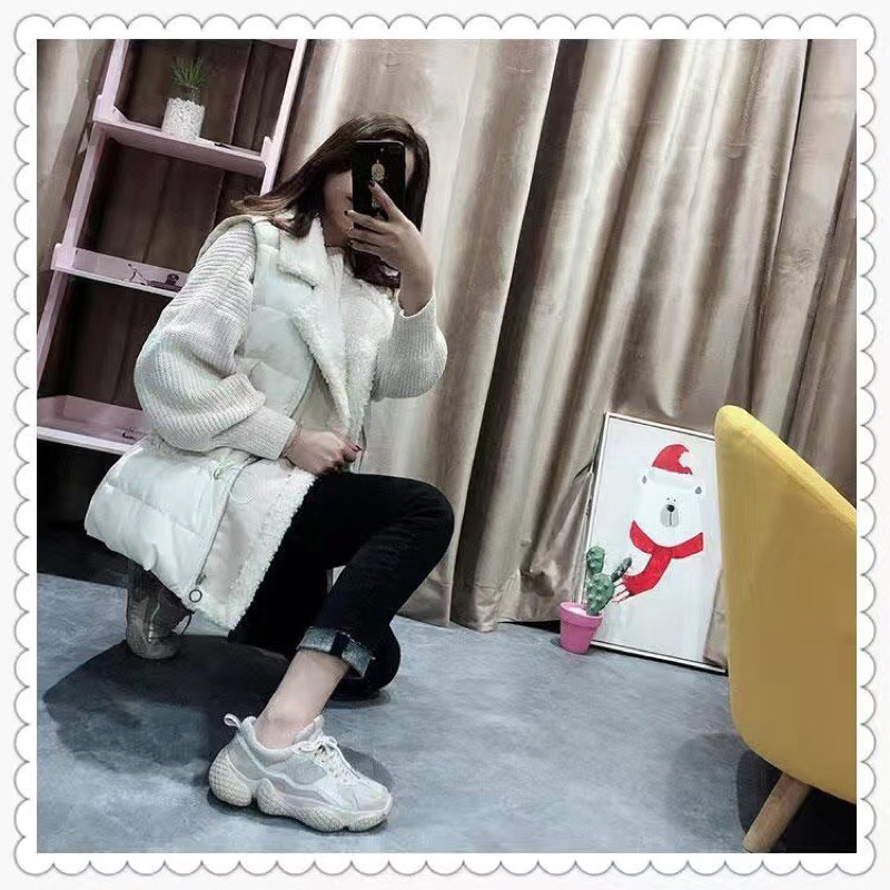 Áo Khoác Phao Ghi Lê Cổ Lông Cừu-Thời Trang Thu Đông Quảng Châu Cao Cấp