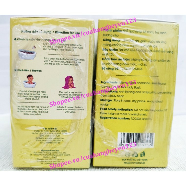 Combo 3 Hộp 45 túi lọc thảo dược tắm bé Bảo Nhiên - giúp giảm ngứa, ngừa rôm sảy, chống hăm cho bé (Việt Nam)