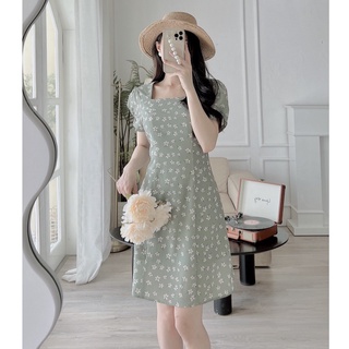 [Mã BMLT35] Váy hoa nhí công sở cổ U dài trên gối đi làm dự tiệc chất liệu tơ xước cao cấp thoáng mát thiết kế EvaLover