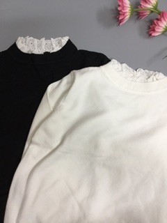 ÁO LEN CỔ LỌ PHỐI REN BÈO ( CÒN Đen)