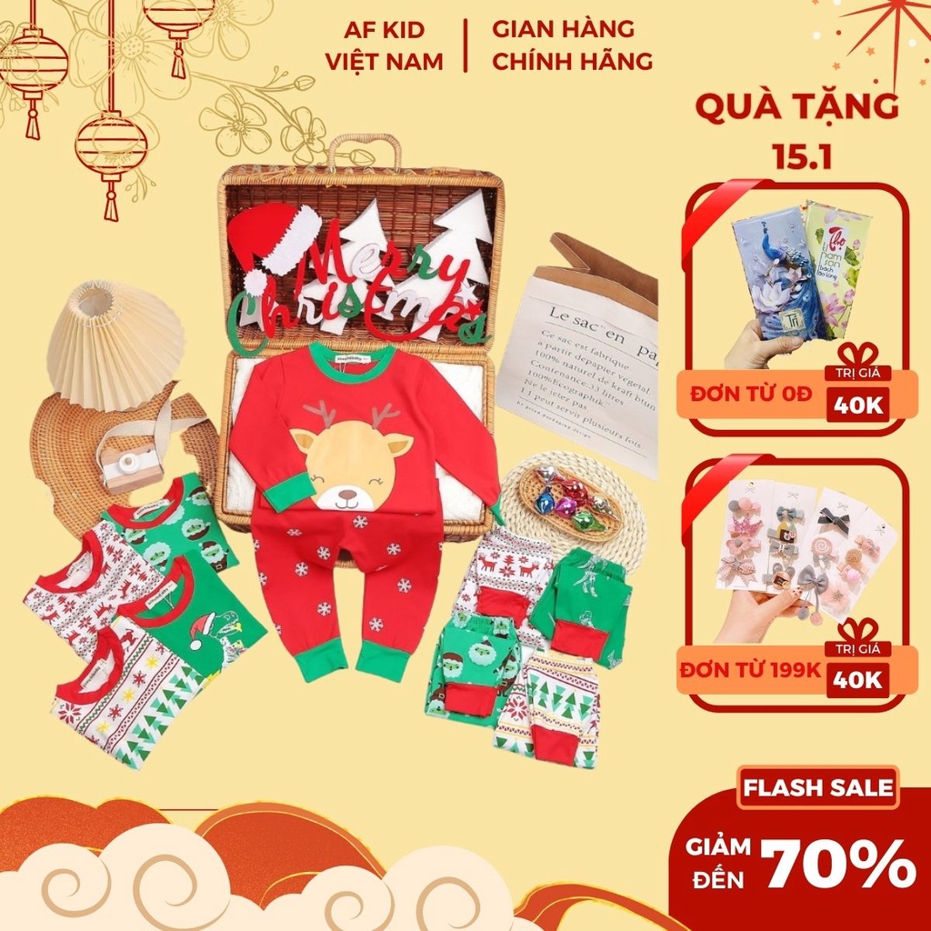 Bộ quần áo dài tay thu đông cho bé trai và bé gái, đồ giáng sinh cho bé, bộ noel cao cấp siêu mềm mịn ATKID Việt Nam