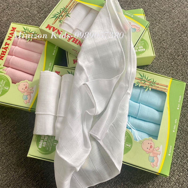 Khăn sữa sợi tre Nhật Nam 3 lớp hộp 6 chiếc 30*30cm siêu mềm | Minizon Kids