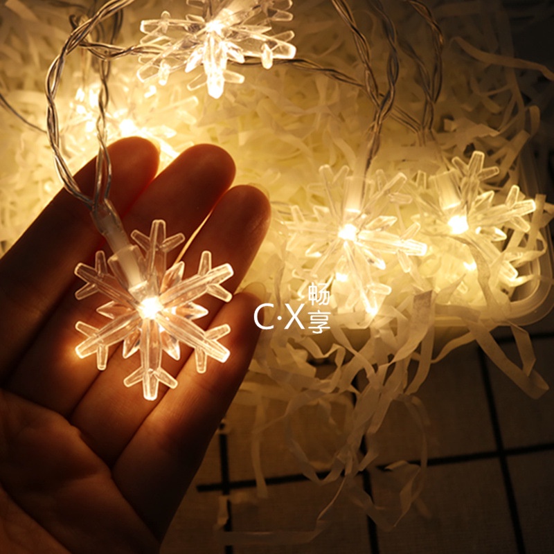 Dây Đèn led nhấp nháy Bông tuyết lớn/mặt người tuyết màu trắng ấm áp trang trí Giáng sinh Noel Chúc mừng năm mới