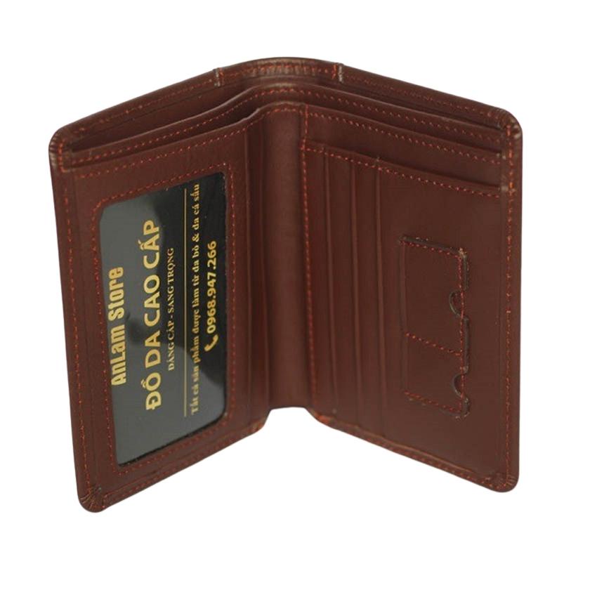 Ví Da Bò Thật 100% Dáng Đứng Có Khe Để Thẻ Nhớ, Ngăn Khóa Tiện Dụng - Full Box.
