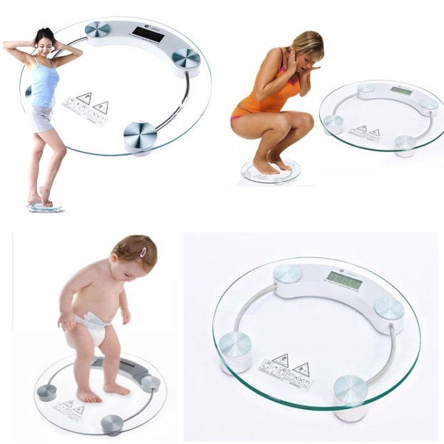 CÂN SỨC KHỎE ĐIỆN TỬ 180KG TRÒN DÙNG PIN PERSONAL SCALE EK2003A MẶT KÍNH TRONG SUỐT, CƯỜNG LỰC MÀN HÌNH LCD