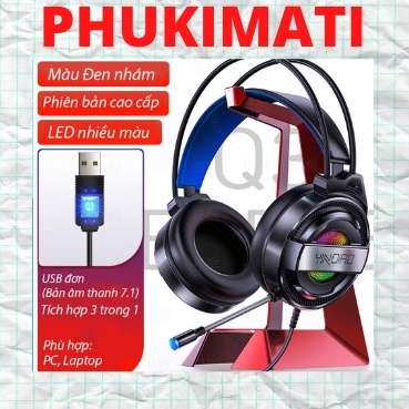 Tai nghe chụp tai Gaming PHUKIMATI tai nghe có dây chống ồn Led nổi bật Q3
