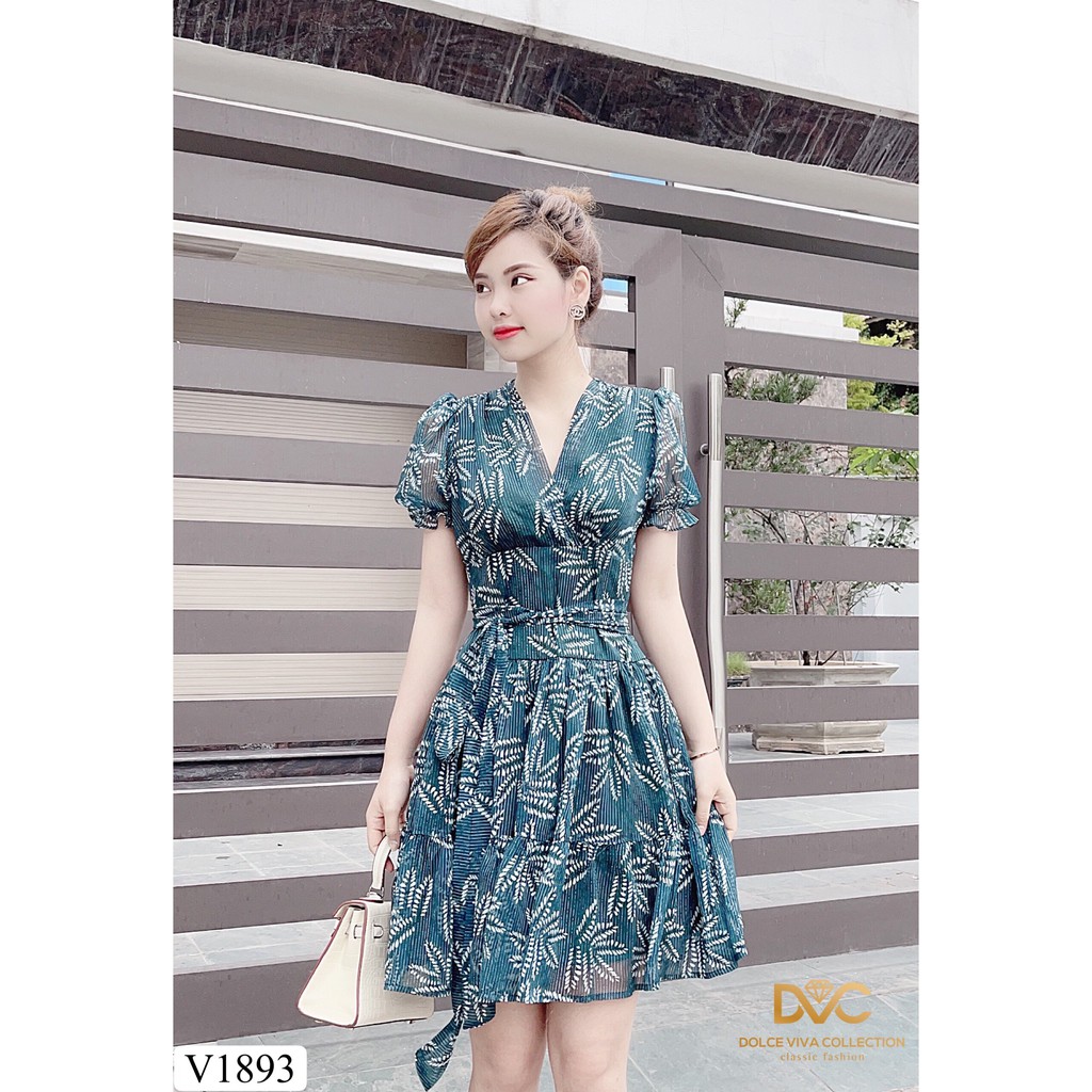 Váy xanh xòe tiểu thư tay ngắn V1893 -DOLCE VIVA COLLECTION