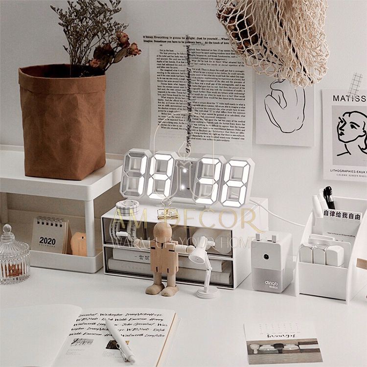Đồng hồ điện tử để bàn treo tường phong cách Hàn Quốc LED 3D báo thức decor trang trí bàn học đáng yêu - AM Decor