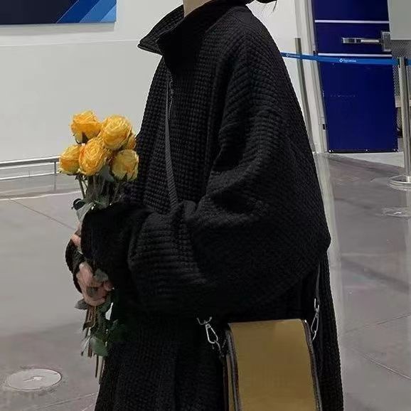 Áo Sơ Mi polo Thời Trang Hàn Quốc Năng Động Cho Nam American Retro Waffle Men Sweater Turtleneck Half-Zip Solid Color Couple Áo len