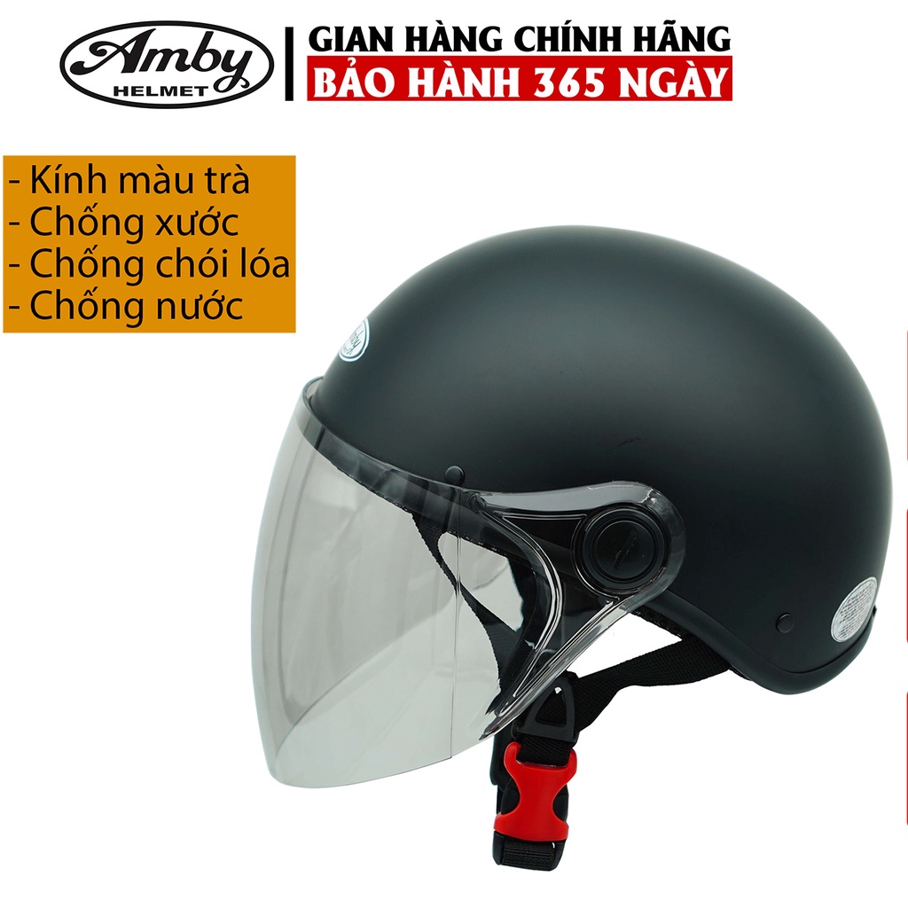 Mũ Bảo Hiểm Nửa Đầu Amby Helmet ST05, có kính dài che cả mặt, kiểu dáng thời trang cho nam và nữ - Đen Nhám