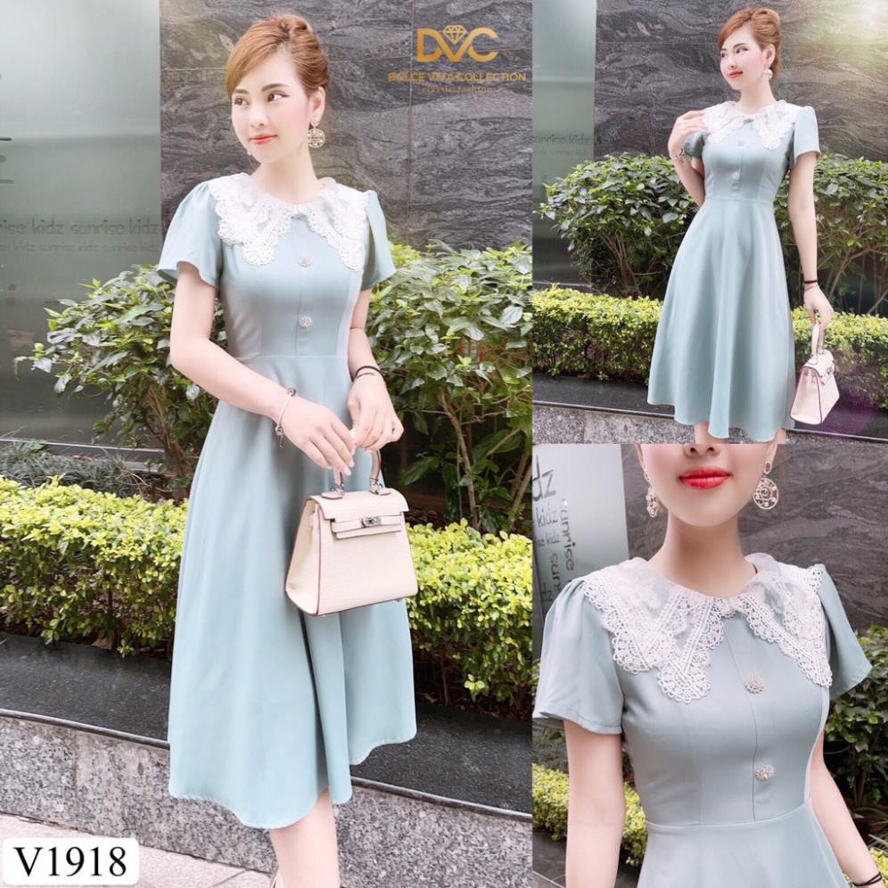 Váy xanh xòe cổ ren V1918 - Đẹp Shop DVC (Kèm ảnh thật trải sàn do shop tự chụp) chính hãng