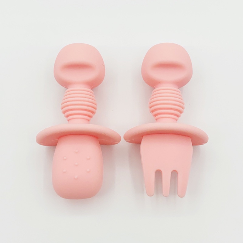 Bộ Muỗng Nĩa Bằng Silicone Mềm Tay Cầm Ngắn Dành Cho Trẻ Em