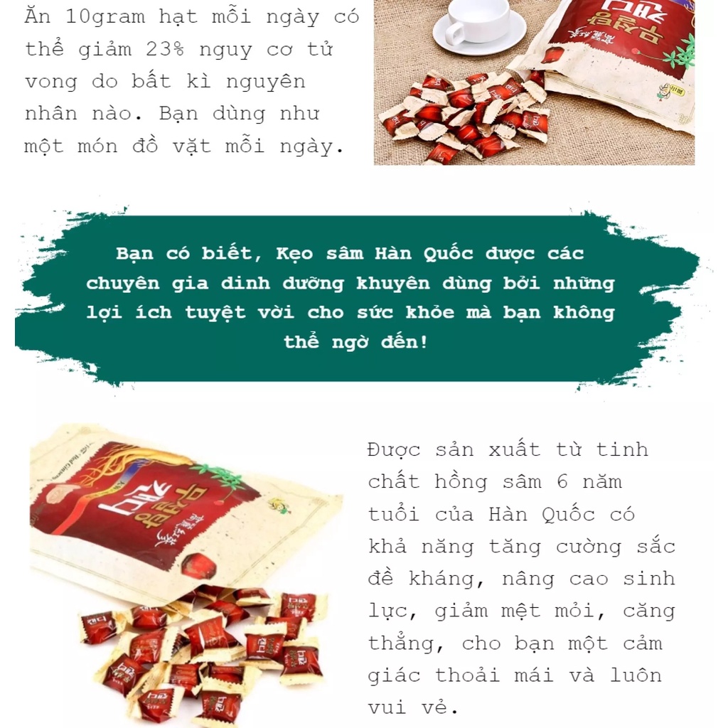 [ COMBO 3 GÓI ] KẸO SÂM KHÔNG ĐƯỜNG HÀN QUỐC 500G - DATE 2024