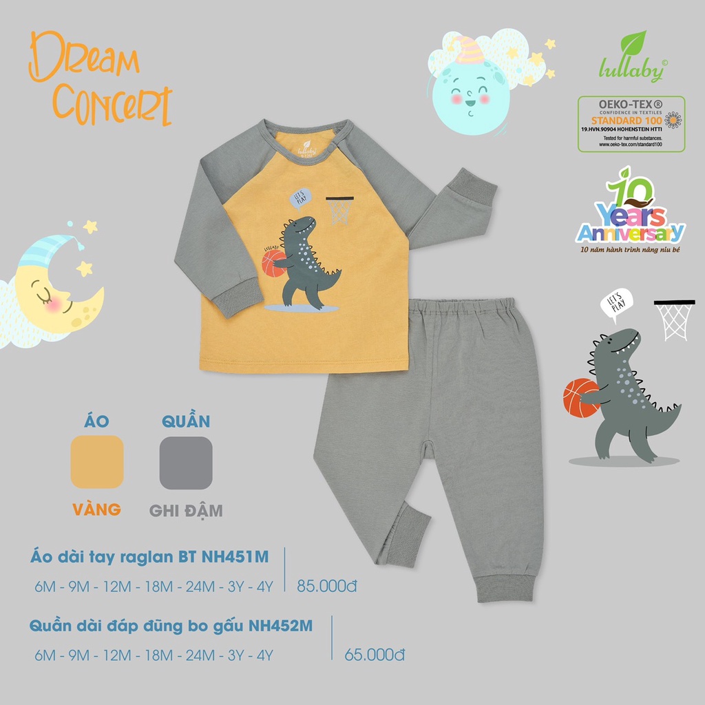 Bộ cài vai dài tay raglan bé trai Lullaby 2022
