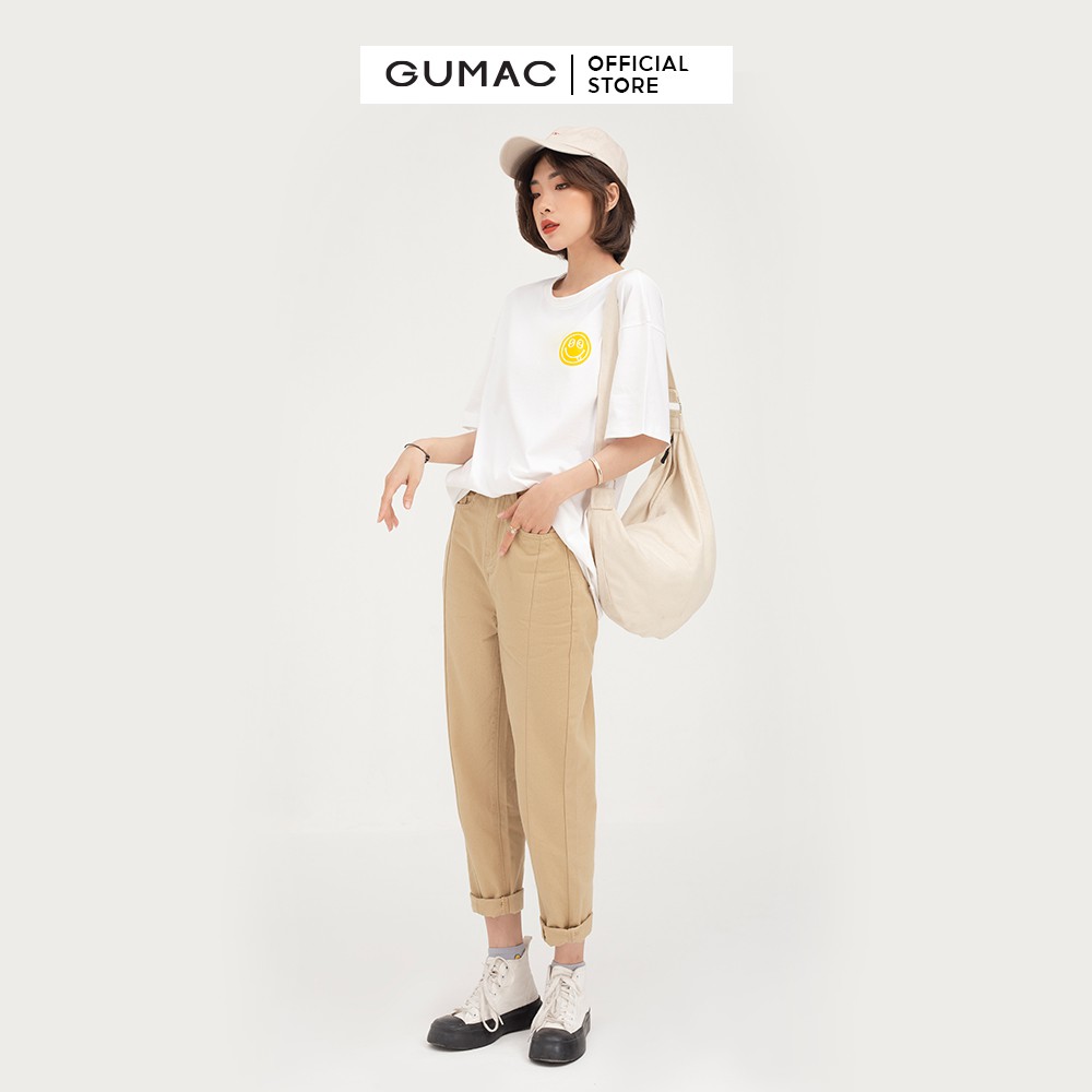 Áo thun nữ in mặt cười GUMAC tay lỡ phong cách unisex ATB455 | BigBuy360 - bigbuy360.vn