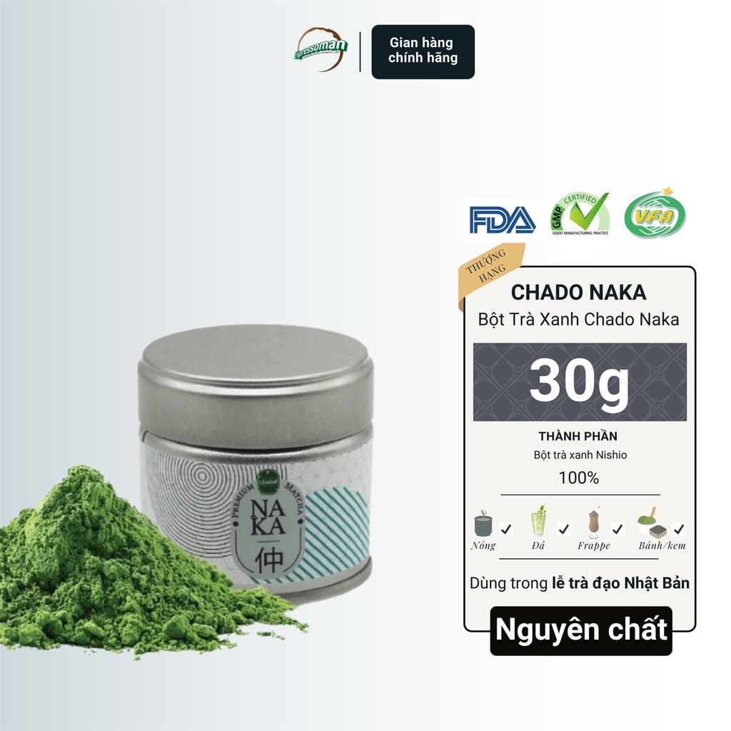 NAKA CHADO  - Bột Matcha Nguyên Chất - Lễ Đạo Trà Nhật Bản - Nguyên Liệu - Pha Chế - Làm Bánh