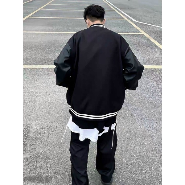 Áo khoác bomber tay da from rộng unisex chữ thêu style ulzzang (YPSY CURS)