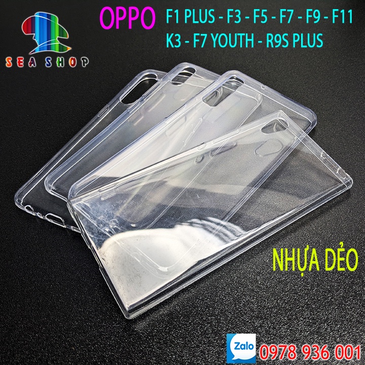 Ốp Lưng nhựa dẻo Silicon Trong Suốt - Các Đời OPPO R9S, F1, F3 Plus, F5, F7 Youth, F9, F11 Pro, K3 - Kính 9D Full