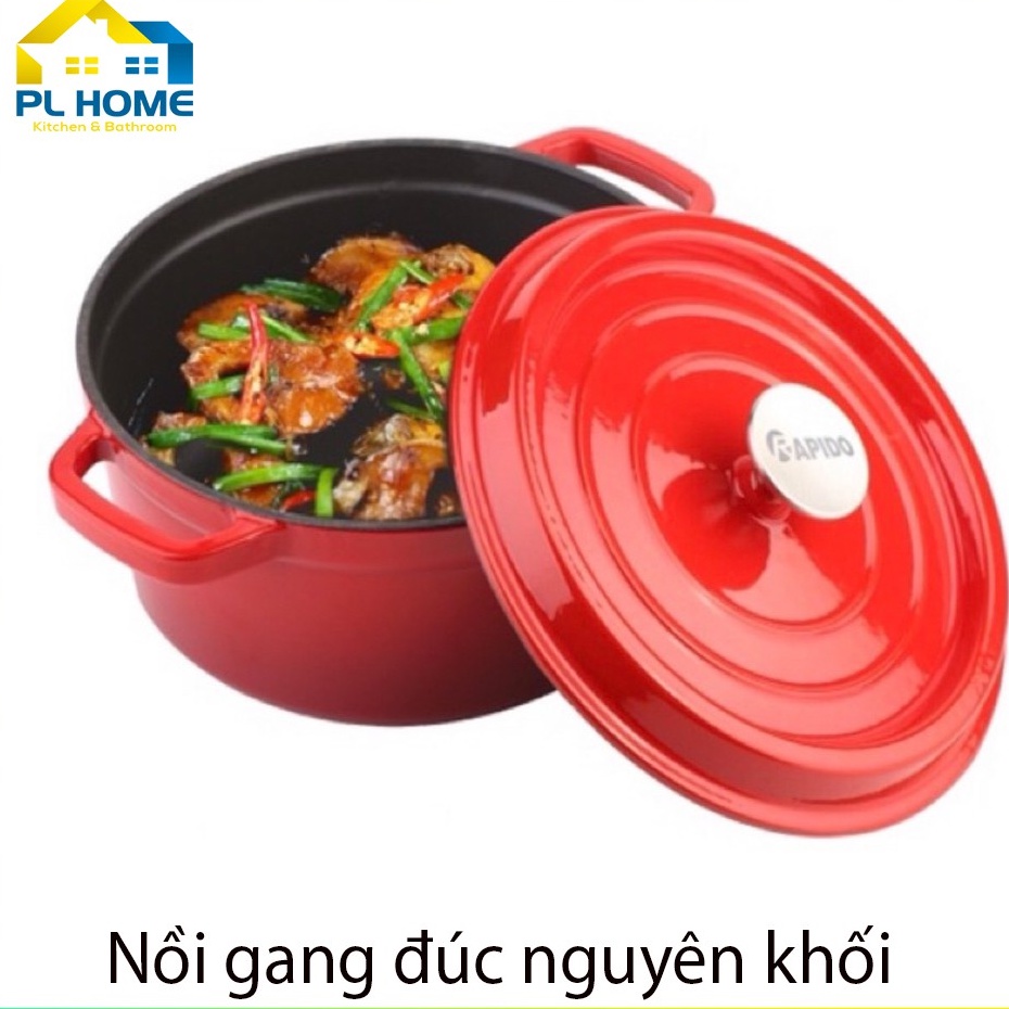 Nồi gang đúc Rapido đường kính 22cm, dung tích 2.5L, tráng men chống dính, giữ nhiệt tốt