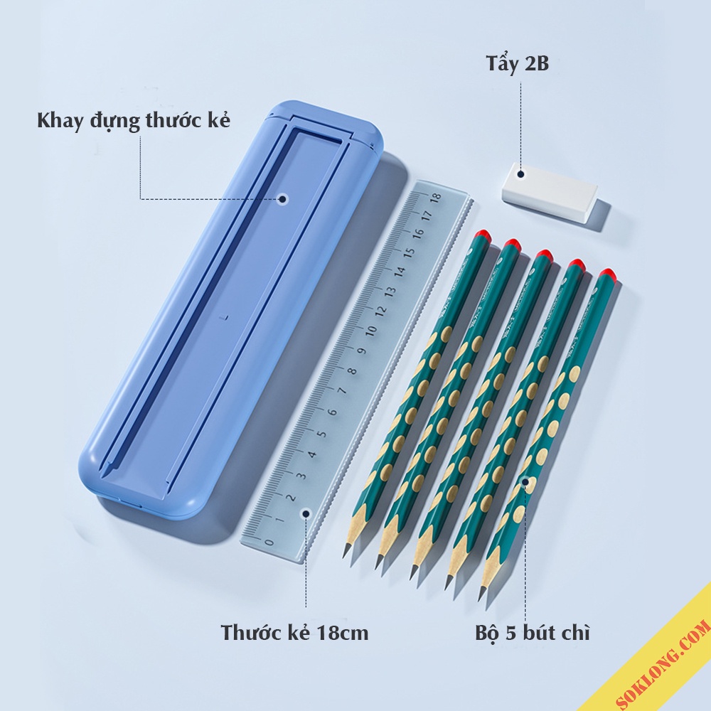 Bộ hộp bút chì, thước, tẩy cao cấp K43 set đồ dùng học tập văn phòng phẩm chất lượng cao