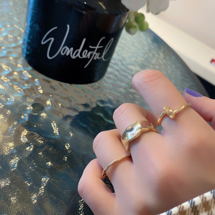 Bộ ba chiếc nhẫn bằng kim loại thiết kế thắt nút không đối xứng phong cách hip hop cá tính thời trang 19932