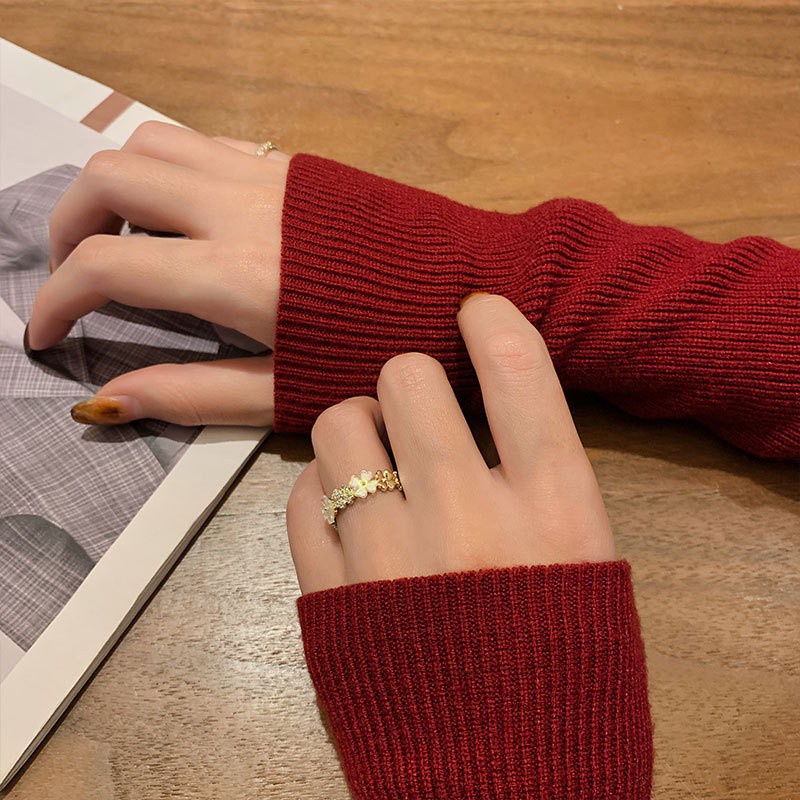 Nhẫn đeo tay hình hoa đính đá zircon phong cách Hàn Quốc sang trọng