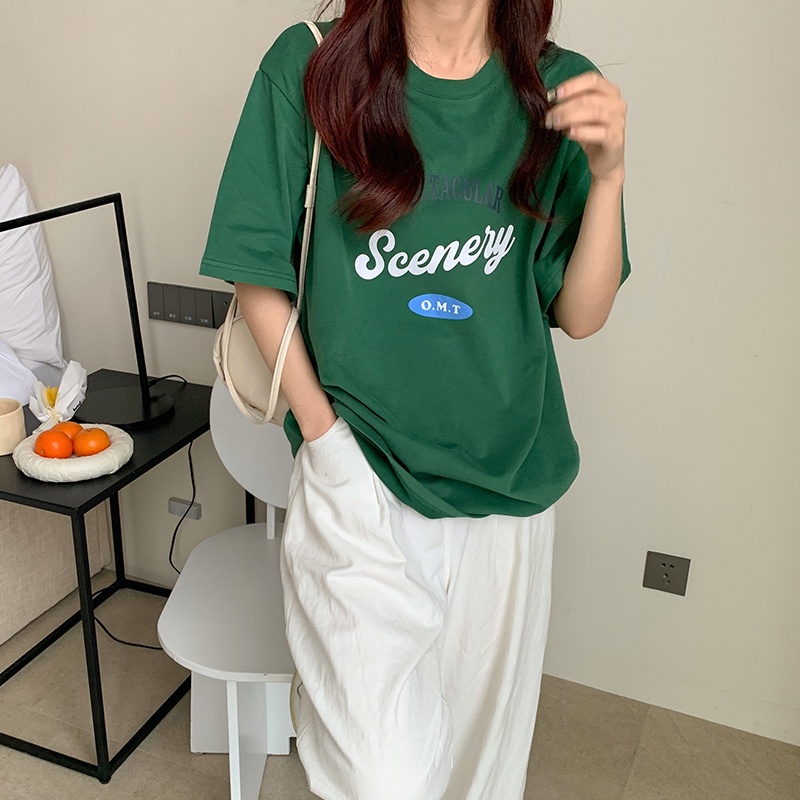 SUXI Áo Thun Tay Ngắn Dáng Rộng In Chữ Tương Phản Đơn Giản Thời Trang Mùa Hè Dễ Phối Đồ