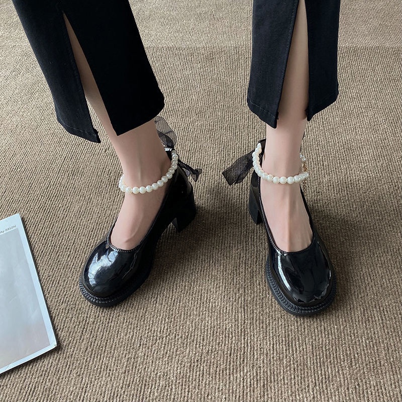 Giày Cao Gót Da Đính Ngọc Trai Phong Cách Pháp 2022 Thời Trang Cho Nữ