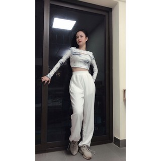 Quần jogger unisex Nam nữ rút ống (màu trắng)