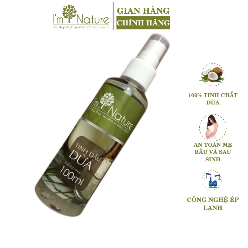 Tinh dầu dừa IM NATURE Thiên Nhiên Làm Đẹp Da Dưỡng Tóc Rụng Massage An Toàn Bà Bầu Và Sau Sinh 100ml Nguyên Chất