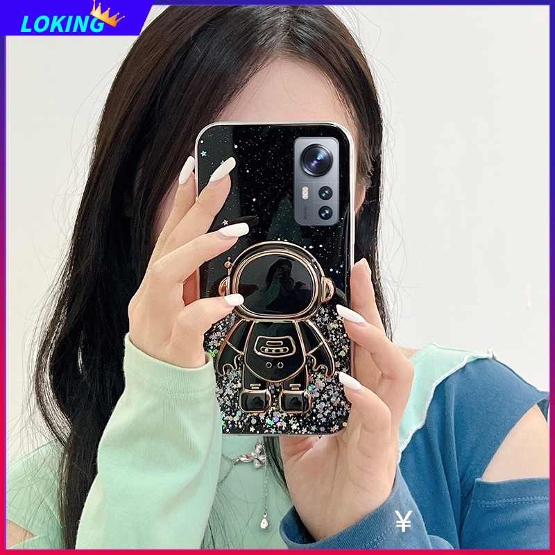 Ốp Điện Thoại Kim Tuyến Nước Kèm Giá Đỡ Hình Phi Hành Gia 3D Cho Xiaomi Redmi Note 12 Pro 11 11S 11Pro 10 10S 10Pro 9 9S 9Pro