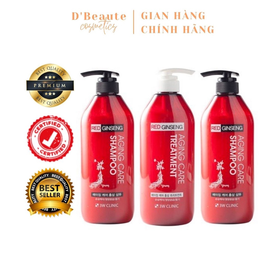 Bộ 2 dầu gội 1 dầu xả 3W CLINIC AGING CARE RED GINSENG SHAMPOO & TREATMENT - Hàn Quốc Chính Hãng