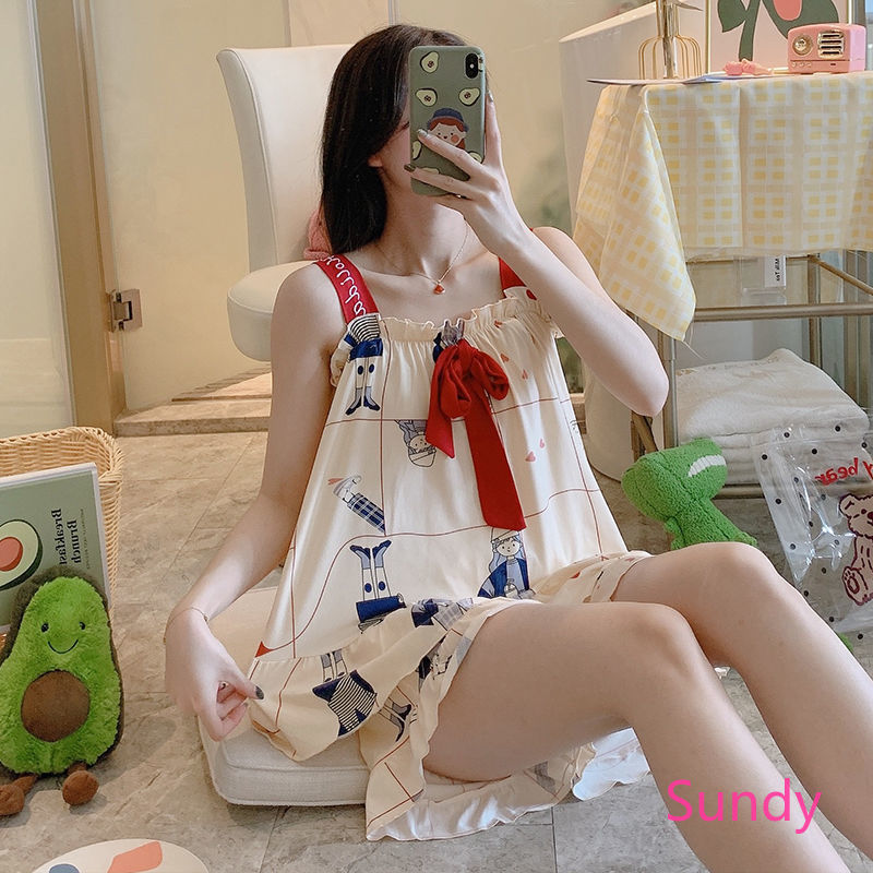 Bộ đồ ngủ mặc nhà 2 dây ngọt ngào gợi cảm mùa hè