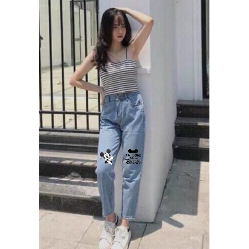 QUẦN BAGGY RÁCH NỮ HOẠ TIẾT MICKEY PHONG CÁCH HÀN QUỐC