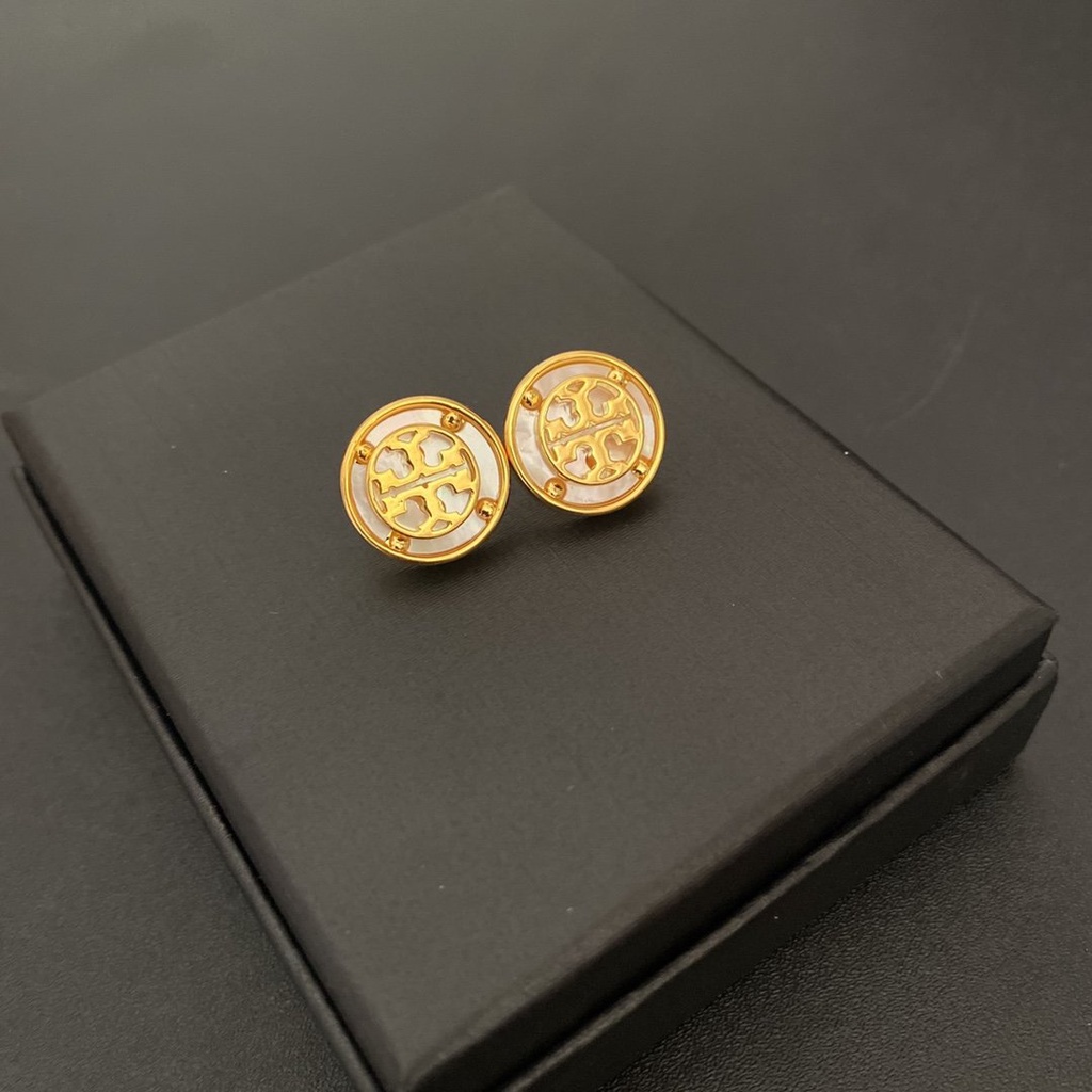 Khuyên Tai Tròn Khắc Chữ Tory Burch Bằng Thép Titan Thời Trang Cho Nữ